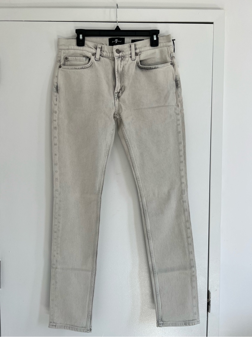 7 For All Mankind Slim Straight Jeans in Light Beige